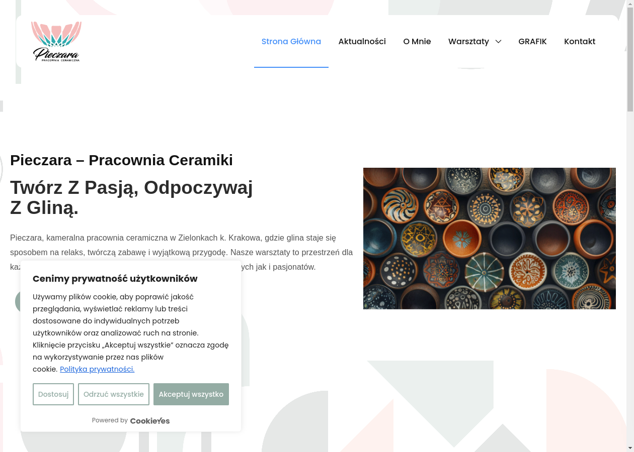Pełny zrzut strony internetowej — Pieczara — Pracownia Ceramiczna